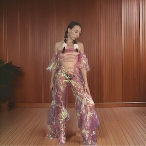 Small holographic pink sheer set